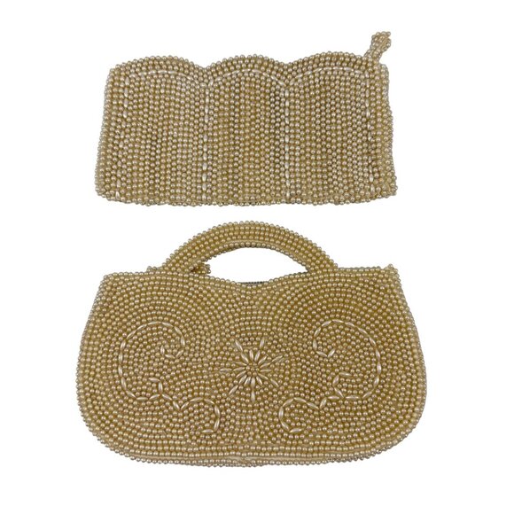2 Ivory Beaded Evening Bags Clutch Satin Lining Japan La Regale Vintage 1960s - Picture 1 of 10